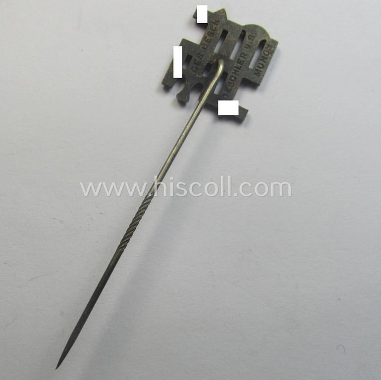 Membership lapel-pin: 'Reichsnährstand' (or: 'RNSt') being maker- (ie. 'Deschler'-) marked example that is executed in multi-coloured, so-called: 'Buntmetall'