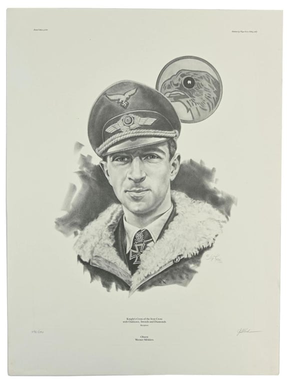 German Litho Print of LW Flight Ace 'Werner Mölders'