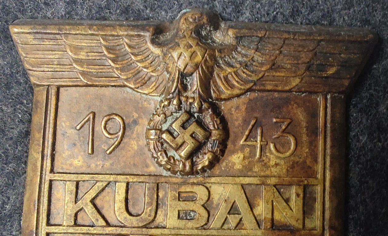 Luftwaffe (Air force) 'Kuban' campaign shield that comes mounted onto its original blue grey wool backing.