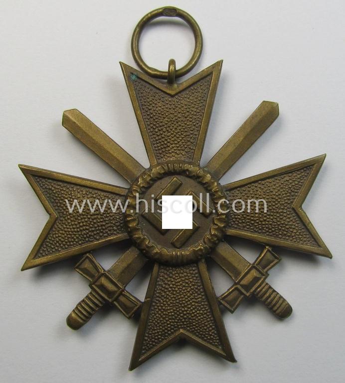 Neat medal-set: 'KvK 2. Klasse mit Schwertern' being a maker- (ie. '83'-) marked (and just minimally used) specimen by the maker- (ie. 'Hersteller') named: 'Emil Peukert' and that comes as issued and found