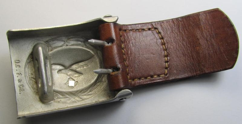 Superb, WH (Luftwaffe) bright-silver-toned- and/or aluminium-based belt-buckle as was produced by the: 'Dr. F.& Co.'- (= 'Dr. Franke & Co.'-) company in 1939 that comes in a wonderful- (ie. hardly used- nor worn-!), condition