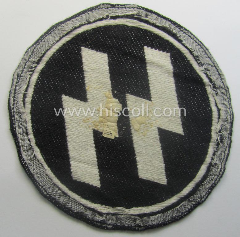 Waffen-SS sport-shirt emblem as executed in the neat 'BeVo'-weave pattern that is void of an: 'RzM'-etiket and that comes in an overall nice- (ie. moderately used- ie. tunic-attached-), condition