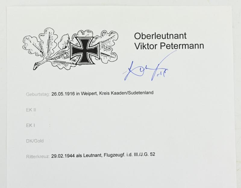 Signature of Luftwaffe KC Recipient 'Viktor Petermann'