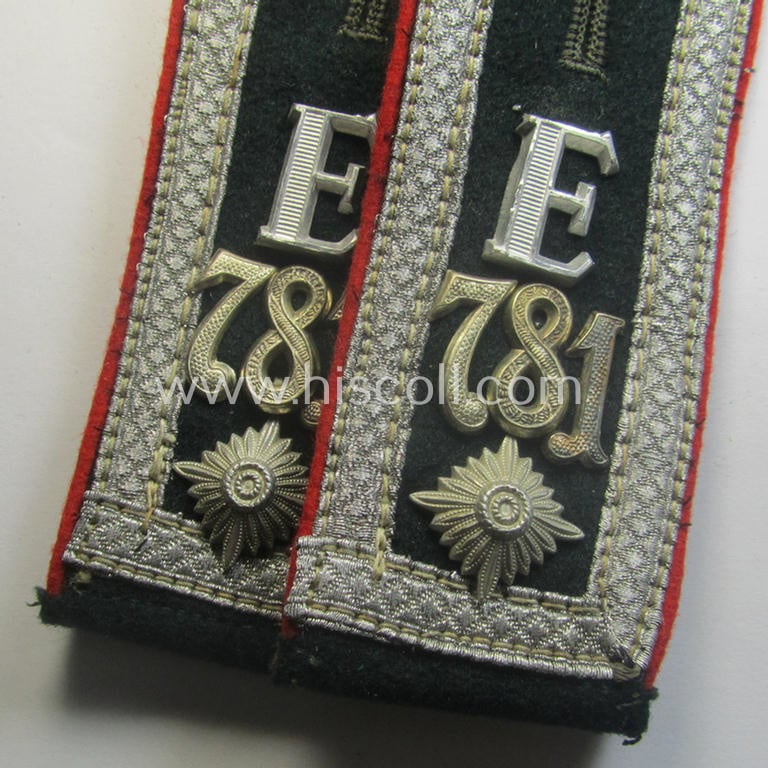 Very unusual, pair of WH (Heeres) 'cyphered', early-war-period- (ie. 'M40'-pattern) NCO-type shoulderstraps as was specifically intended for a: 'Wachtmeister des Eisenbahn-Artillerie-Abteilungs-Stab (mot) z.b.V. 781'