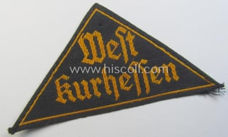 'HJ' ('Hitlerjugend') district-triangle (ie. 'Gebietsdreieck') entitled: 'West Kurhessen'...