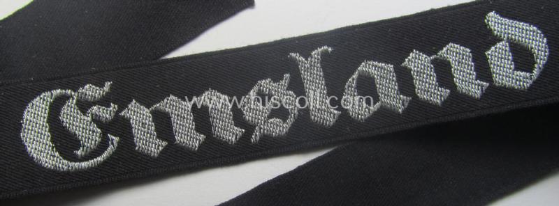 RAD (ie. 'Reichsarbeitsdienst') officers'-pattern, commemorative cuff-title (ie. 'Dienstärmelstreifen für Offiziere') depicting the text: 'Emsland' (as was intended for commissioned-staff working on the various 'Westwall'-fortifications)