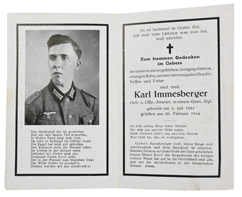 German WH Deathcard 'Gefr. Karl Immesberger'
