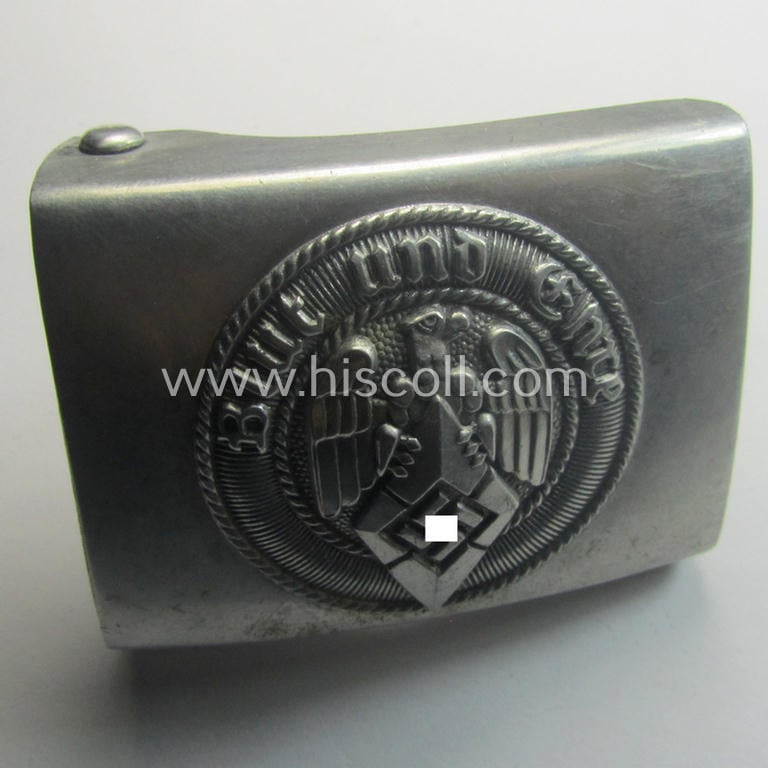 Superb - and virtually mint! - HJ (ie. 'Hitlerjugend') aluminium-based- (and/or unusually 'molded'-pattern!) belt-buckle being a maker- (ie. 'RzM M4/46'-) marked example that still retains its period etiket