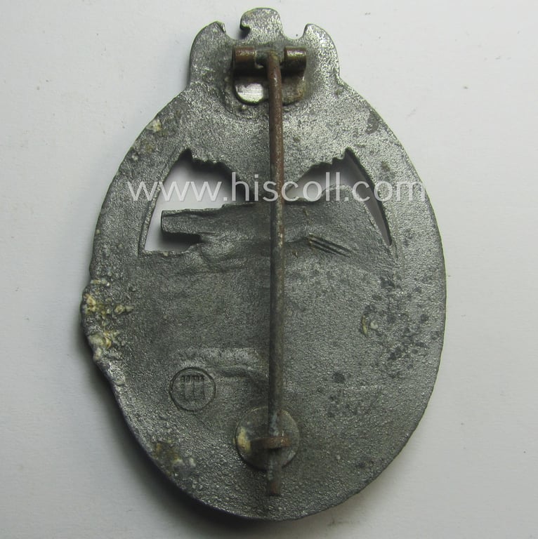'Panzerkampfabzeichen in Silber' (or: silver-class panzer-assault badge or PAB) being a typical maker- (ie. 'ÜÜ'- or: 'Ferdinand Wiedmann'-) marked - and/or zinc- (ie. 'Feinzink'-) based specimen of the 'classic set-up'-pattern