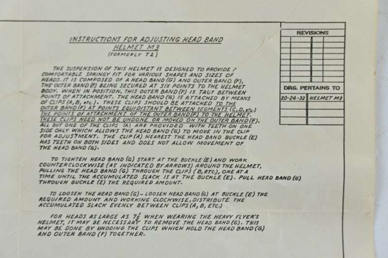 US WW2 M3 Flak Helmet Instruction Sheet