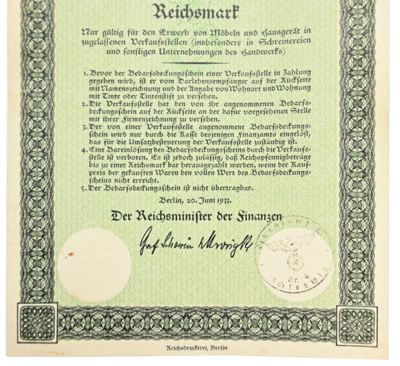 German Third Reich Era Marriage Loan Certificate
