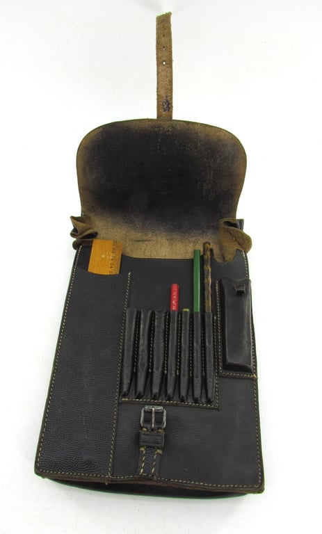 Wehrmacht Black Leather Map Case-Meldetasche