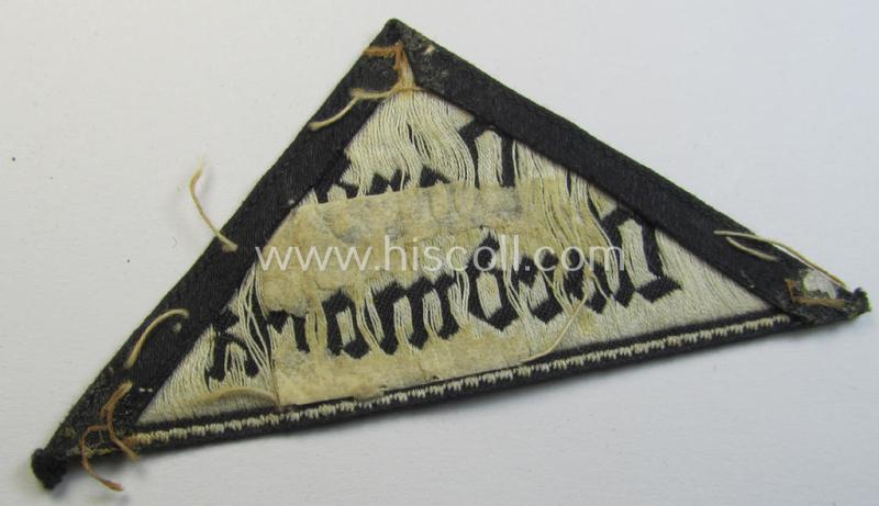'HJ' ('Hitlerjugend') ie. 'BDM' ('Bund Deutscher Mädel'-) district-triangle (ie. 'Gebietsdreieck') entitled: 'Nord Nordmark' being a moderately used- ie. worn example that misses (some of) its paper-based 'RzM'-etiket