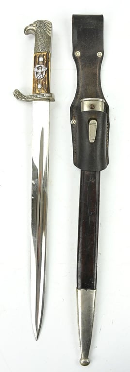 German Police Stag Handled Dress Bayonet with Frog