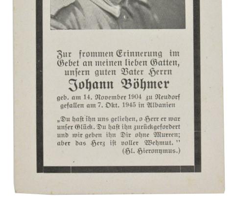 German WH Deathcard 'Johann Bohmer'