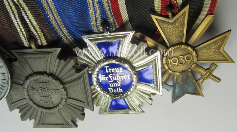 6-pieced N.S.D.A.P.-related 'Ordenspange' showing a: 'KvK II.Kl. m. S.', a: D.A. in Silber' (ie. '2. Stf. für 15 Jahre t.D.'), a: 'D.A. in Bronze' (ie. '3. Stf. für 10 Jahre t.D.') two 'Anschluss'-medals and a: 'Westwall'-medal