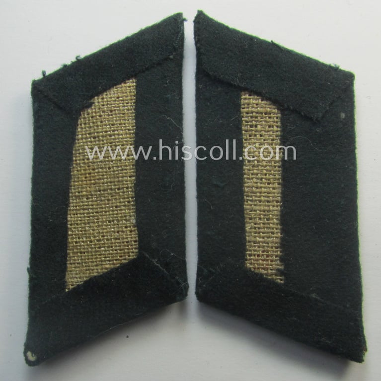 Truly used- and/or tunic-removed pair of WH (Heeres) officers-collar-patches (ie. 'Kragenspiegel') for an: 'Offiz. der Panzer o. Pz-Jäger-Trpn.'