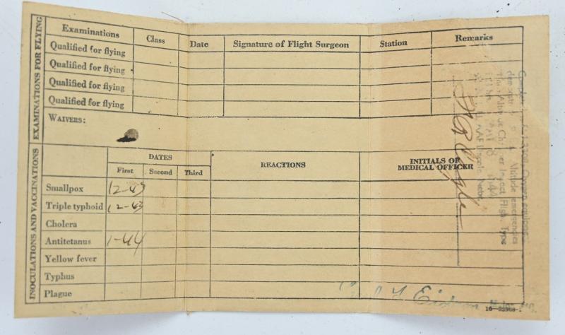 USAAF WW2 Pilot & Crew Physical Record Card