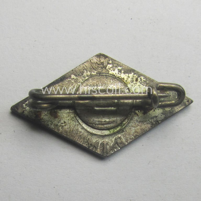 HJ (ie. 'Hitlerjugend') enamelled lapel-pin (ie.: 'Raute') with a: 'RzM - M1/8'-makers'-designation