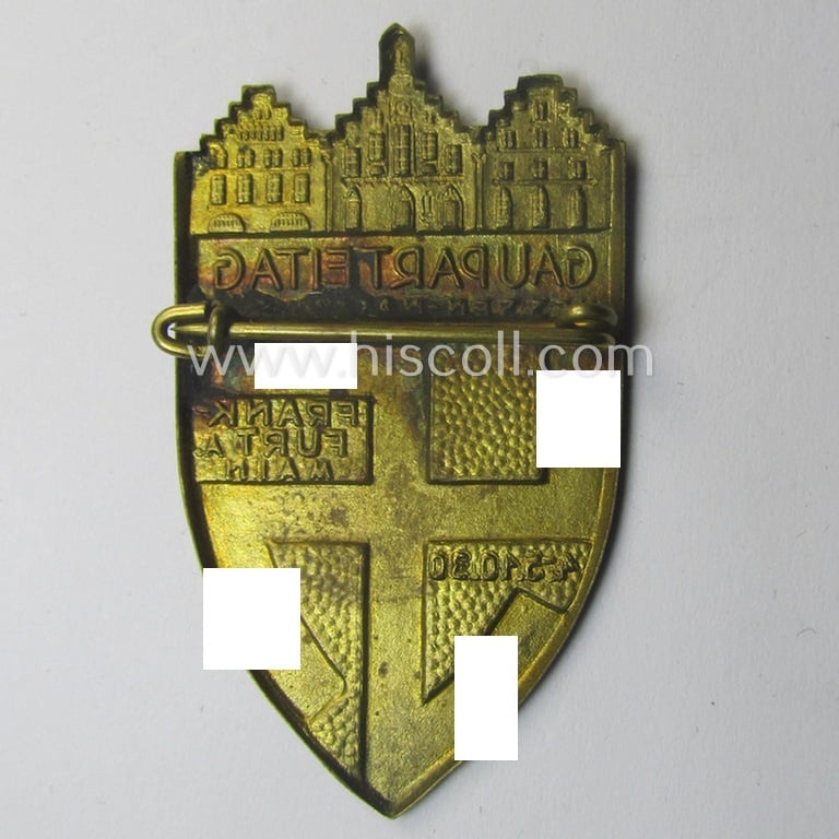 Commemorative - rarely found and truly early-period! - golden-toned, N.S.D.AP.-related 'tinnie' entitled: 'Gau Parteitag - Hessen-Nassau-Süd - Frankfurt a. Main - 4.-5.-10- 1930'