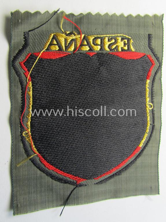 Superb, 'BeVo'-type armshield entitled: 'España' (being a 'virtually mint- ie. unissued' example as was intended for a volunteer who served within the 'Deutsche Wehrmacht' ie. within the famous 'Blue Division' ie. 'Blauer Division')