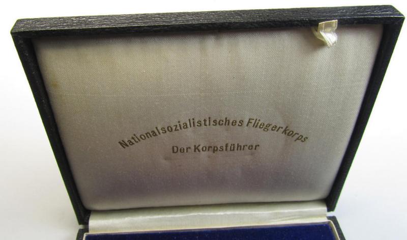 Superb, 'NSFK'-related commemorative-plaque (ie. 'Erinnerungs- o. nichttragbare Plakette') entitled: 'Reichswettbewerb für Motorflugmodelle 1938' that comes with its accompanying award-document and dito etui