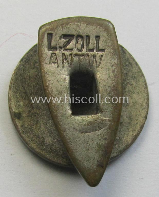 Superb, Flemish-related so-called: 'Algemene SS Vlaanderen' (ie. black uniformed SS) membership lapel-pin (ie. 'Ledendraagteken') being a nicely preserved and/or typically: 'L. Zoll - Antw.'-marked example