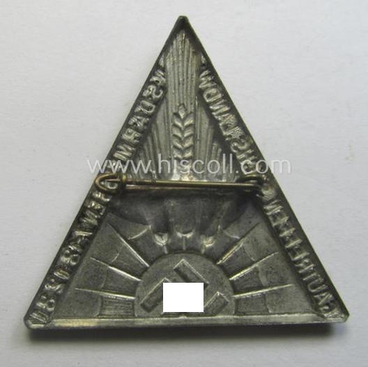 Unusually seen - early-period and silver-toned! - N.S.D.A.P.-related day-badge (ie. 'tinnie') as issued to commemorate a specific meeting entitled: 'Gautreffen Säch.Landw. - N.S.D.A.P. Meissen - 7.-13.12.31'