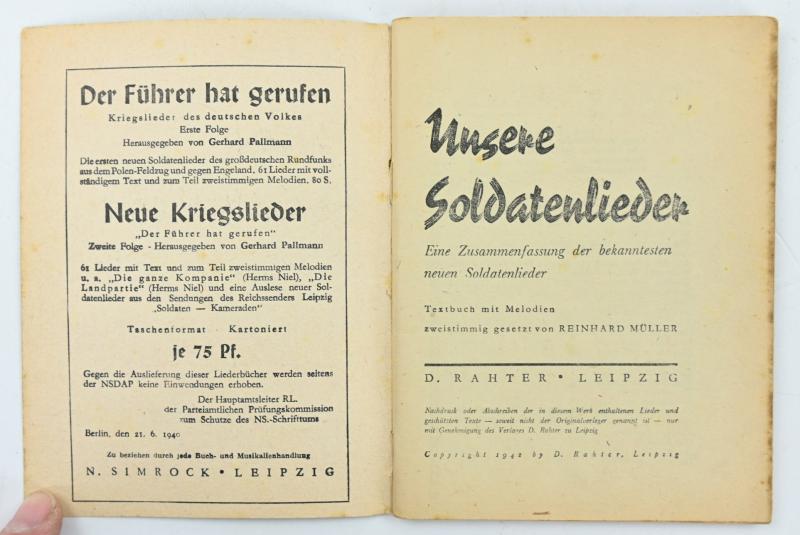 German WH Soldier Songbook 'Unsere Soldaten Lieder'
