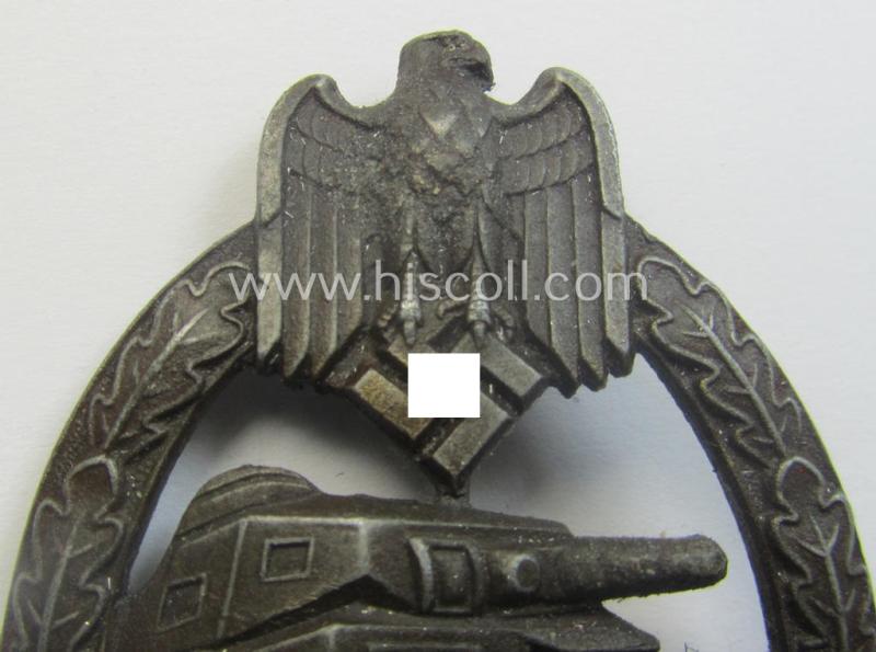 'Panzerkampfabz. in Bronze' (or: bronze-class panzer assault-badge or PAB) being a zinc- (ie. 'Feinzink'-) version (having a so-called: 'horizontal'-catch-set-up) as was procuced by the: 'Steinhauer u. Lück' (ie. 'S.& L.') company