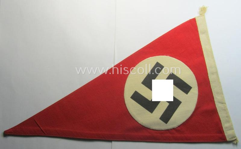 Attractive - 'patriotic-styled'- and/or truly nicely executed! - white- and red-coloured N.S.D.A.P.-related vehicle- ie. bicycle-flag (ie. 'Fahrrad-Fahne') depicting a double-sided and nicely printed swastika-patch