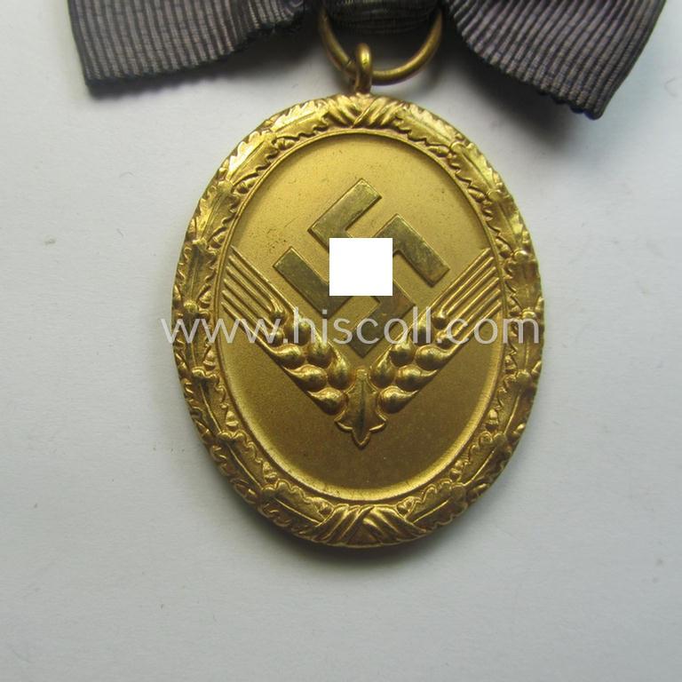 Superb - and very rarely encountered! - example of a: 'RAD der weiblichen Jugend' (or: RADwJ) so-called: 'Dienstauszeichnung 1. Stufe in Gold' that comes mounted onto its period-attached ('bow-tie'-shaped!) ribbon (ie. 'Bandabschnitt')