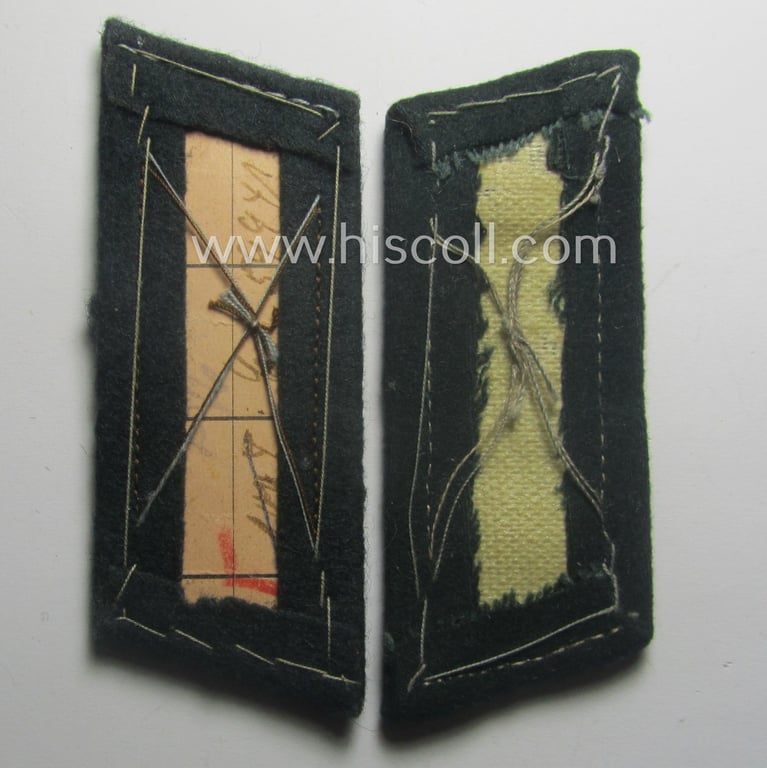Fully matching pair of pre- (ie. early-war-) period WH (Heeres) 'M36' (ie. 'M40'-) type collar-patches (ie. 'Einheitskragenspiegel') as piped in the bright-yellow-coloured branchcolour as intended for usage by a: 'Soldat der Nachrichten-Trpn.'