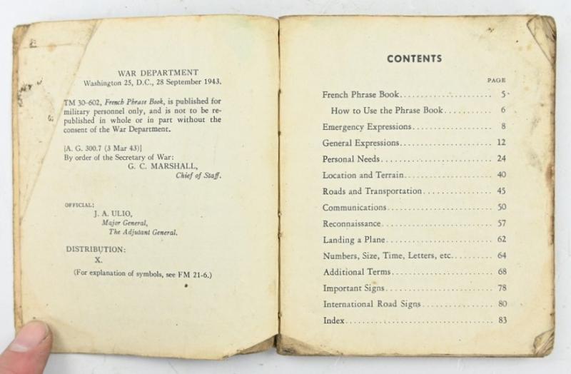 US WW2 French Phrase Book