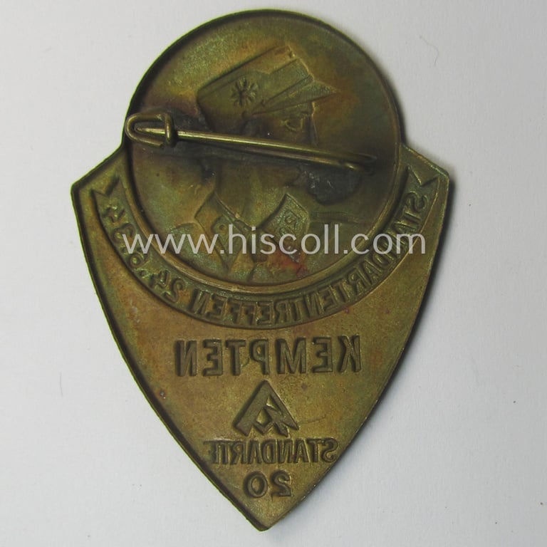 Commemorative - and fairly early-period! - golden-bronze-toned SA- (ie. 'Sturmabteilungen'-) related 'tinnie' entitled: 'Standartentreffen - SA-Standarte 20 - Kempten - 24.6.34'