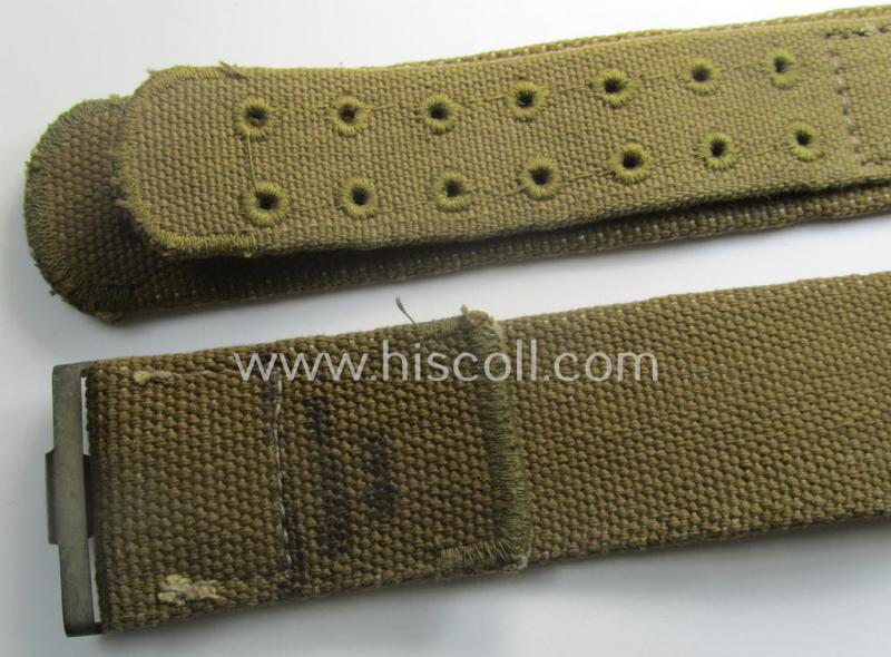 Hardly used WH (Heeres ie. LW etc.) 'tropical-issued': 'Koppelriemen' (being a neat and approx. 105 cms. long-sized example that shows a stamped ie. blue-inked makers'-designation)