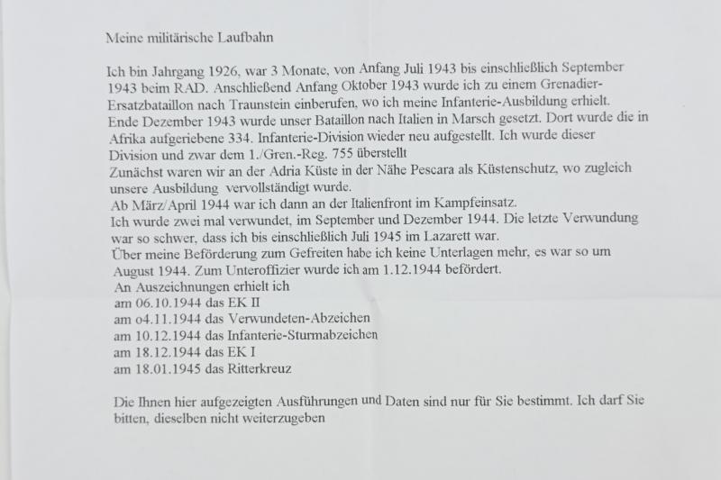 Signature of Wehrmacht Heer KC Recipient 'Lorenz Neumayr'