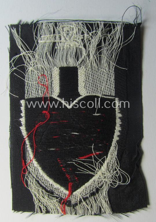 Attractive, 'BeVo'-woven, enlisted-mens'- (ie. NCOs'-) pattern so-called: RAD (ie. 'Reichsarbeitsdienst') sleeve-badge (or: 'Dienststellenabzeichen') bearing the specialist- ie. unit-designation that reads: '356/7'