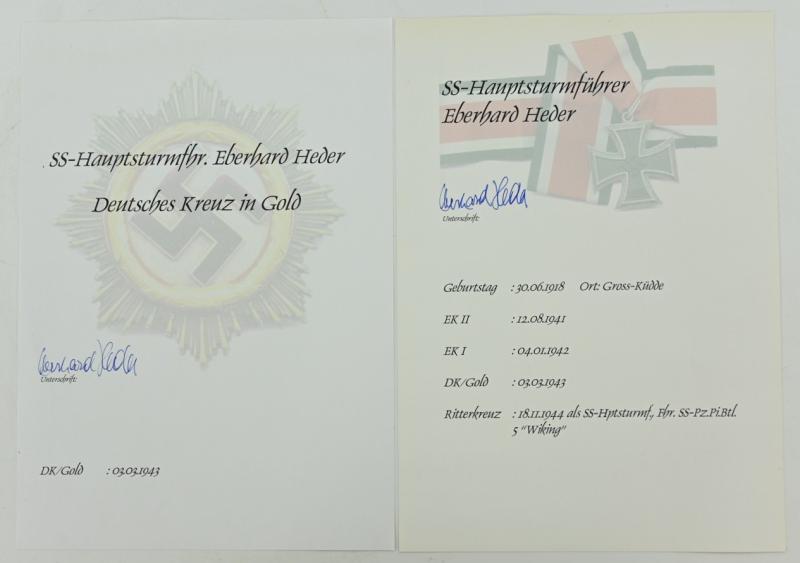 Signature of Waffen-SS KC Recipient 'Eberhard Heder'