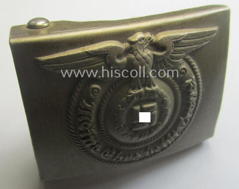 Early-period- SS- (ie. Allgemeine-SS o. Waffen-SS) EM- (ie. NCO-) type belt-buckle (being a typical, nickle-chrome-based- and/or: 'D.R.G.M.'-marked example that comes in a wonderful (ie. hardly used- nor worn, condition