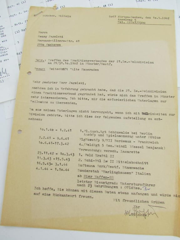 Report of a meeting of members of the Luftwaffe 21st Field Division