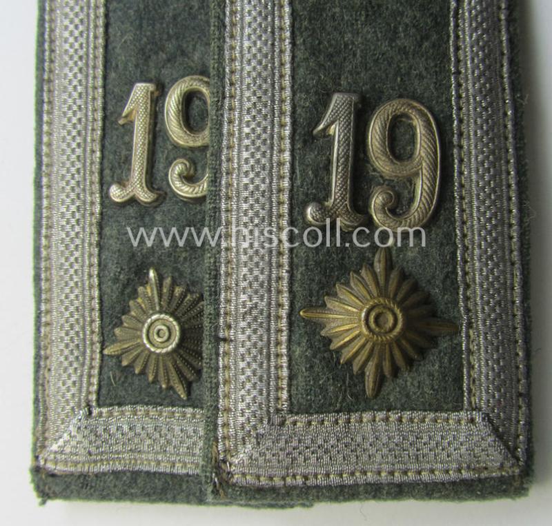 Pair of WH (Heeres), early- (ie. pre-) war-period, 'M36'-pattern (pointed-styled!) and generic-pattern, 'cyphered' NCO-type shoulderstraps as was intended for a: 'Feldwebel des Infanterie-Rgts. 19'