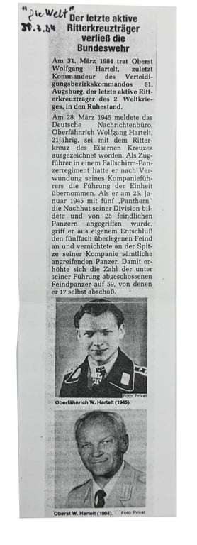 Signature of Luftwaffe Recipient 'Wolfgang Hartelt'