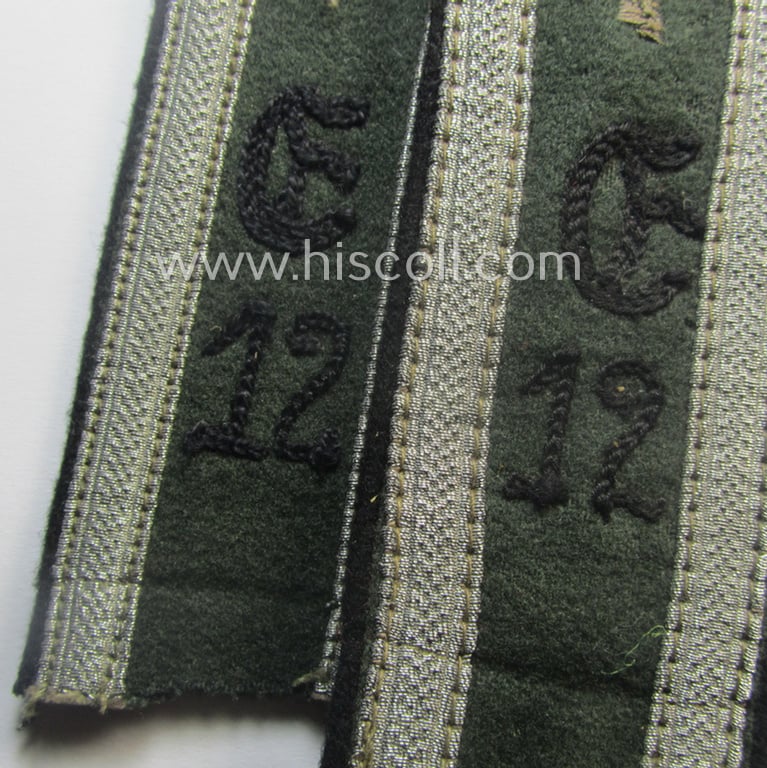Pair of early- (ie. pre-) war-period WH (Heeres), 'M36'- (ie. 'M40-) pattern (rounded-style) 'cyphered' NCO-type shoulderstraps as was intended for an: 'Unteroffizier u. Mitglied des Eisenbahn-Baukolonne 12'