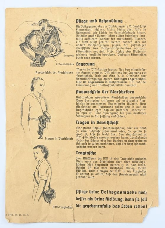 German Third Reich Civil Gasmask Manual DM40