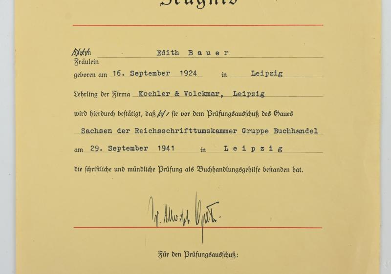 German RKK Certificate 'Edith Bauer'