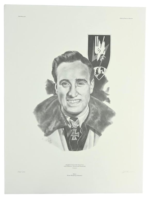 German Litho Print of LW Flight Ace 'Heinz-Wolfgang Schnaufer'