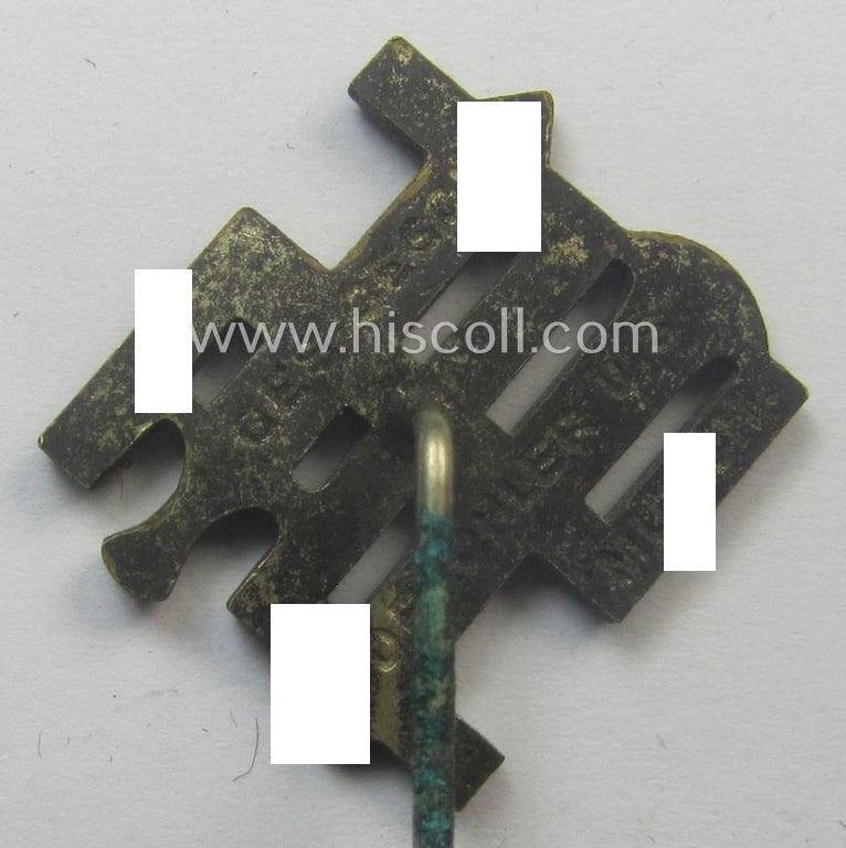Membership lapel-pin: 'Reichsnährstand' (or: 'RNSt') being maker- (ie. 'Deschler'-) marked example that is executed in multi-coloured (albeit tarnished) so-called: 'Buntmetall'
