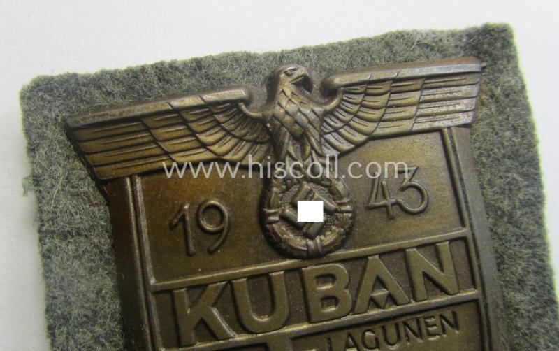 WH (Heeres ie. Waffen-SS) 'Kuban'-campaign-shield that comes mounted onto its original field-grey-coloured- and/or woolen-based 'backing'
