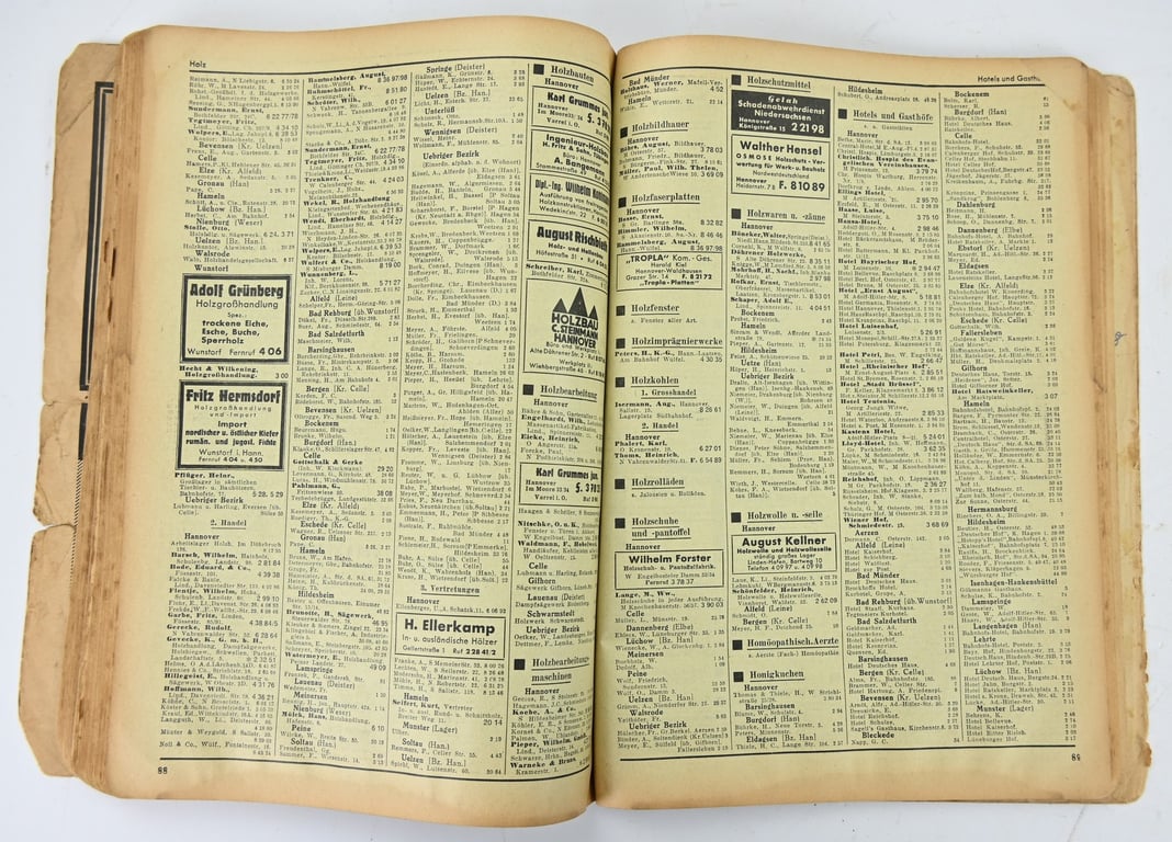 German Index Phone Book Hannover 1941